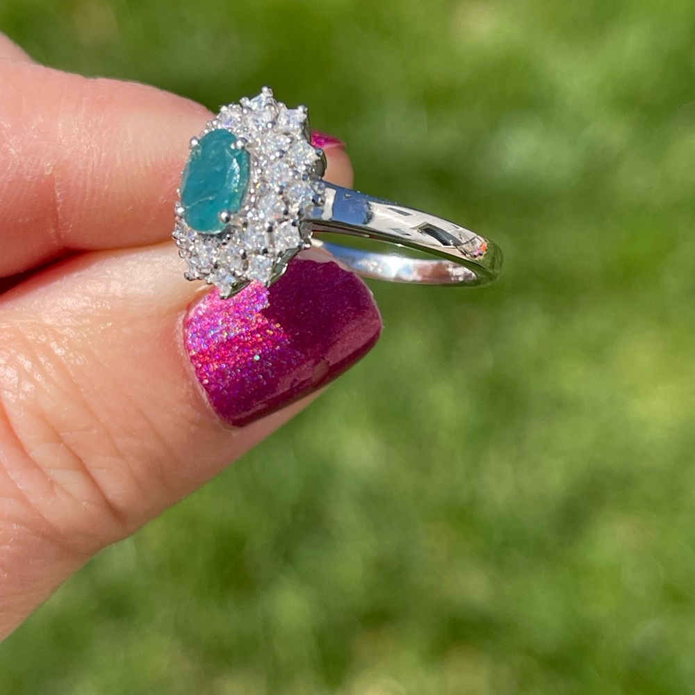 Grandidierite and Moissanite Halo Ring - Picture 3 of 7